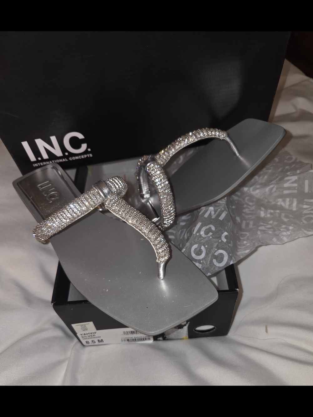 INC International Concepts Silver Rhinestone Flat Sandals - Picture 8 of 9
